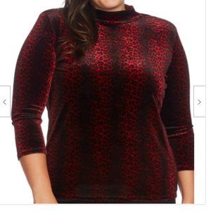 VINCE CAMUTO Women's 3/4 Sleeve Velvet Top Red 1X